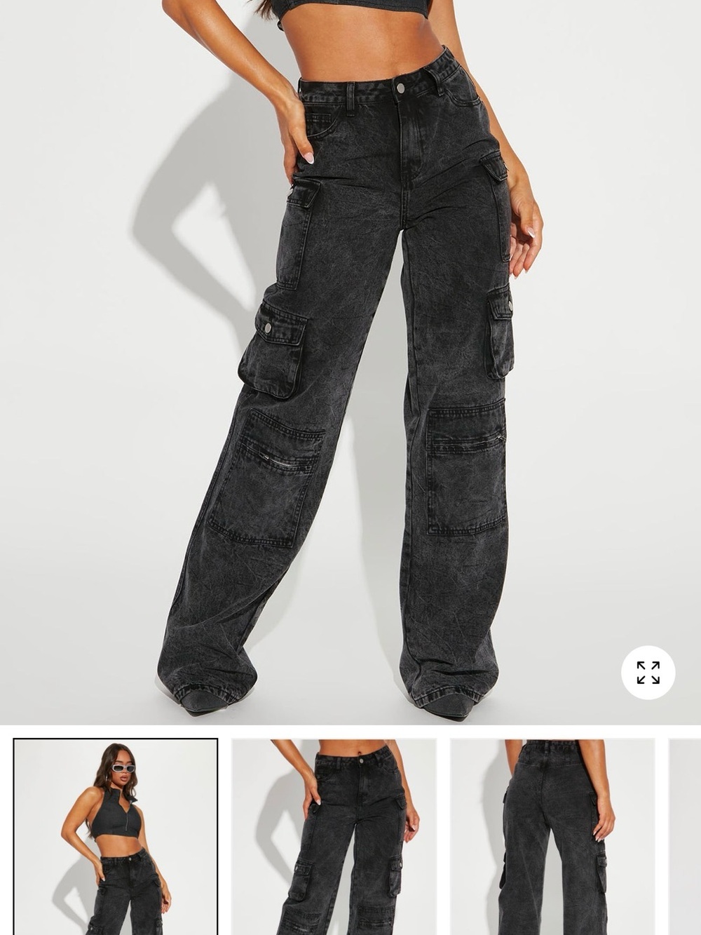 Fashion Nova High Rise Cargo Jeans - Washed Black